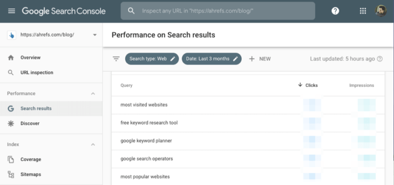 Giao diện công cụ tìm kiếm từ khóa Google Search Console