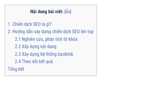 Table of Content là một phần quan trọng cho trải nghiệm người dùng