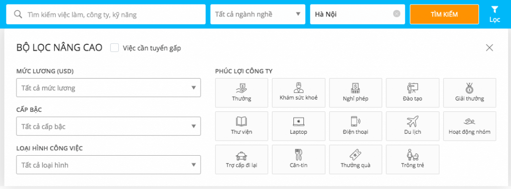 Thanh công cụ giúp việc tìm kiếm dễ dàng