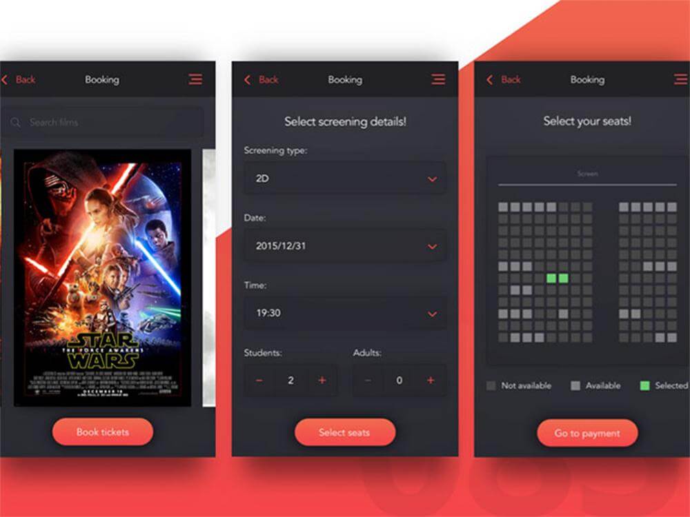 Giao diện đặt vé xem phim chỉ qua 3 bước đơn giản